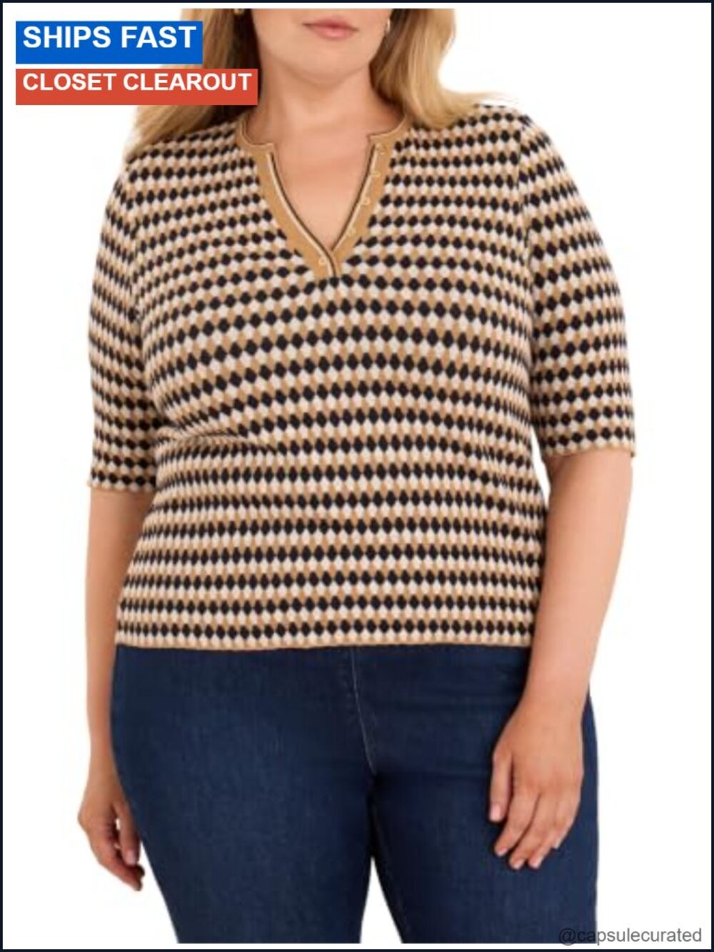 Jacquard Knit Sweater Cotton Spandex Pullover Straight Hem